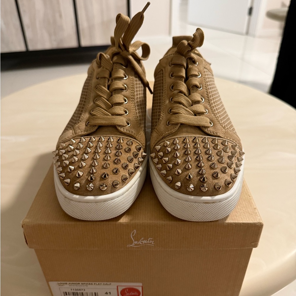 Christian Louboutin Tan Spiked Sneakers